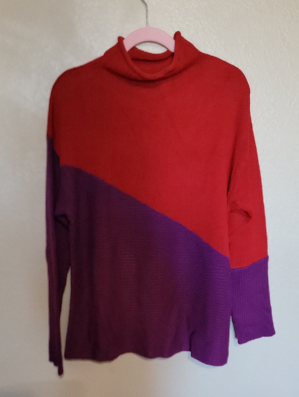 New York & Company Red and Purple Diagonal Turtleneck Sweater